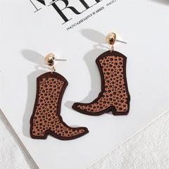 Brown & Wood Spots Cowboy Boot Drop Earrings