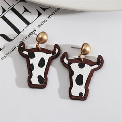 Black & White Polystyrene & Wood Cattle Drop Earrings