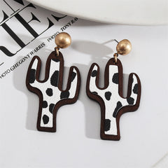 Black & White Polystyrene Cow-Print Cactus Drop Earrings