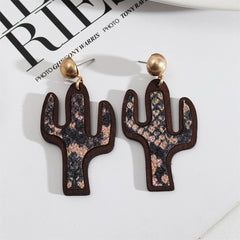 Purple Polystyrene & Wood Cactus Drop Earrings