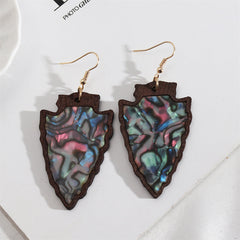 Shell & Wood Shield Drop Earrings