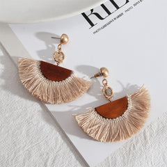 Beige Polyster & Wood Resin 18K Gold-Plated Fan Drop Earrings