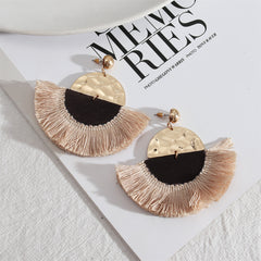 Beige Polyster & Wood 18K Gold-Plated Patchwork Fan Drop Earrings