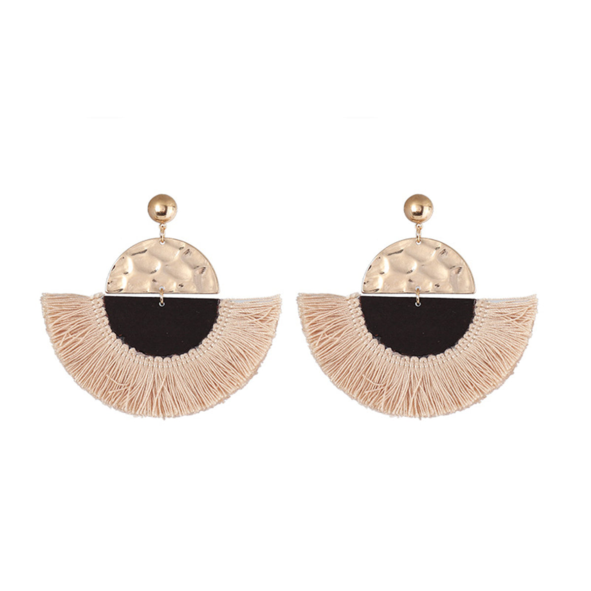 Beige Polyster & Wood 18K Gold-Plated Patchwork Fan Drop Earrings