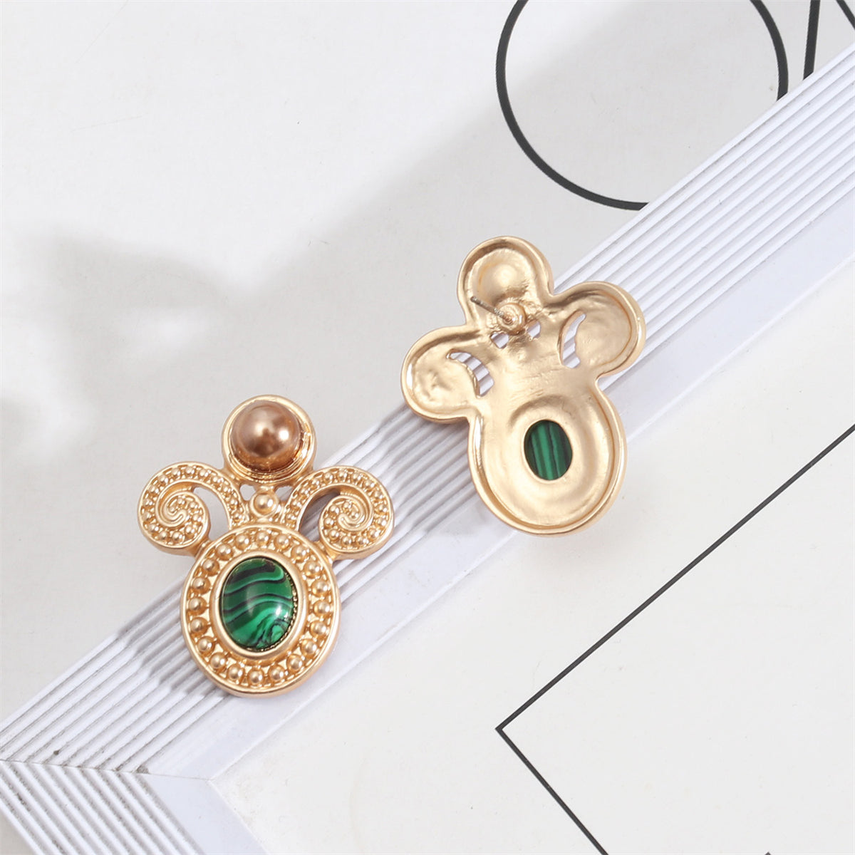 Green Malachite & Pearl 18K Gold-Plated Botanical Stud Earrings