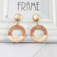 Wood & 18K Gold-Plated Patchwork Circle Drop Earrings