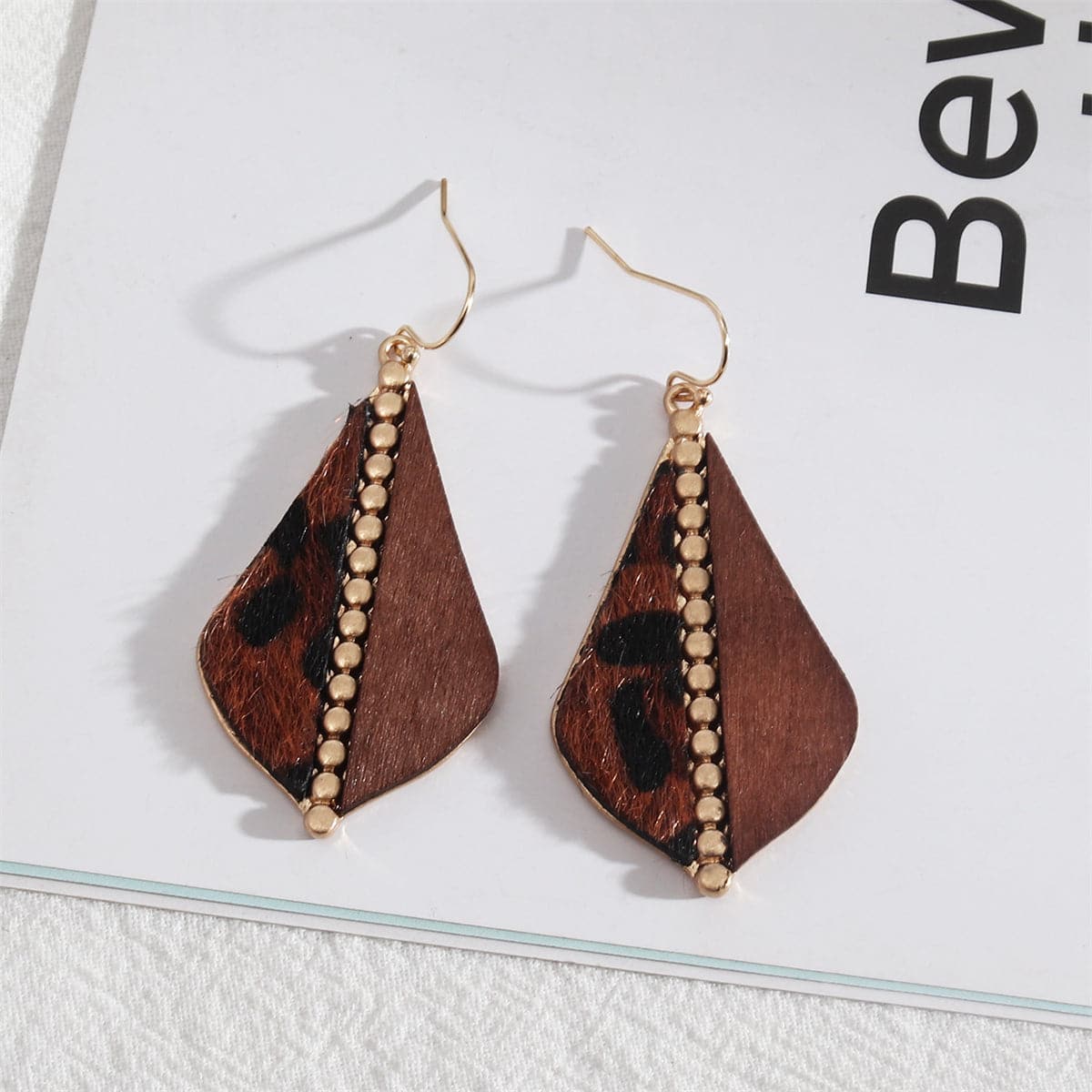 Dark Coffee Wood & Polyurethane 18K Gold-Plated Leopard-Print Drop Earrings