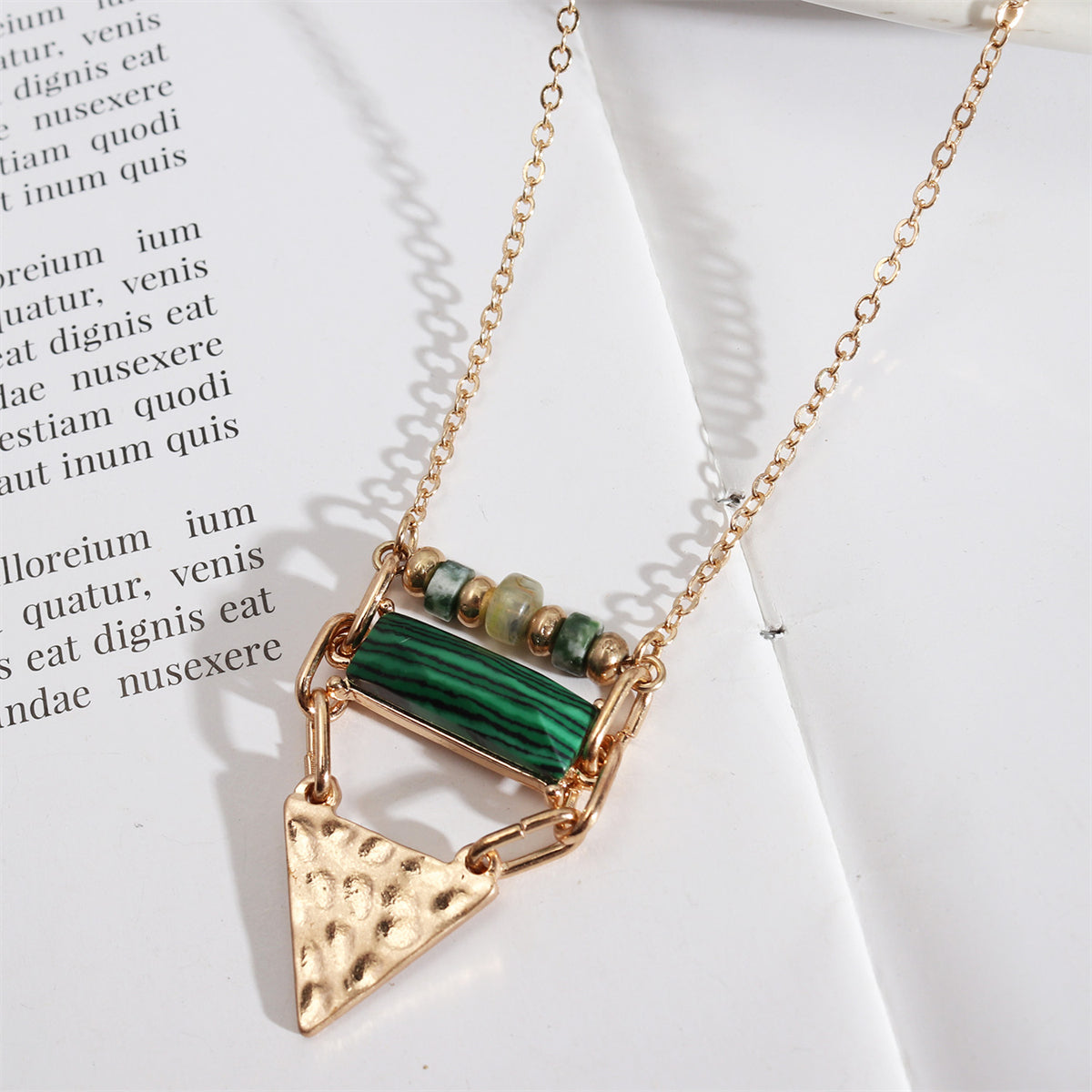 Malachite & Quartz 18K Gold-Plated Triangle Pendant Necklace