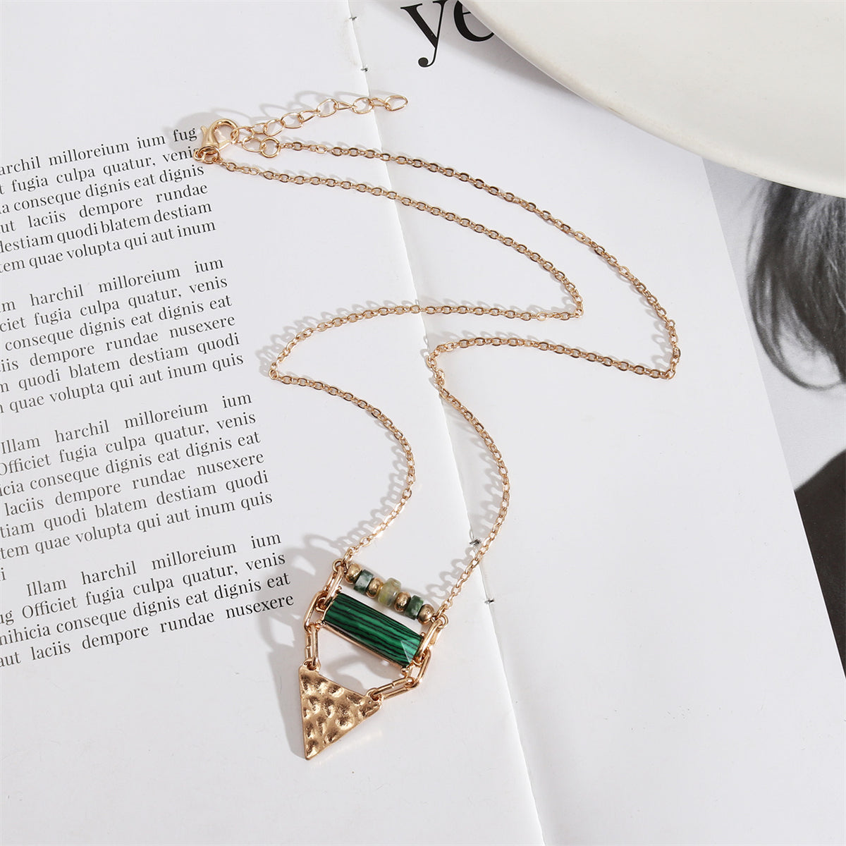 Malachite & Quartz 18K Gold-Plated Triangle Pendant Necklace