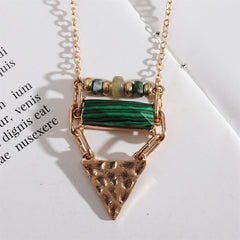 Malachite & Quartz 18K Gold-Plated Triangle Pendant Necklace