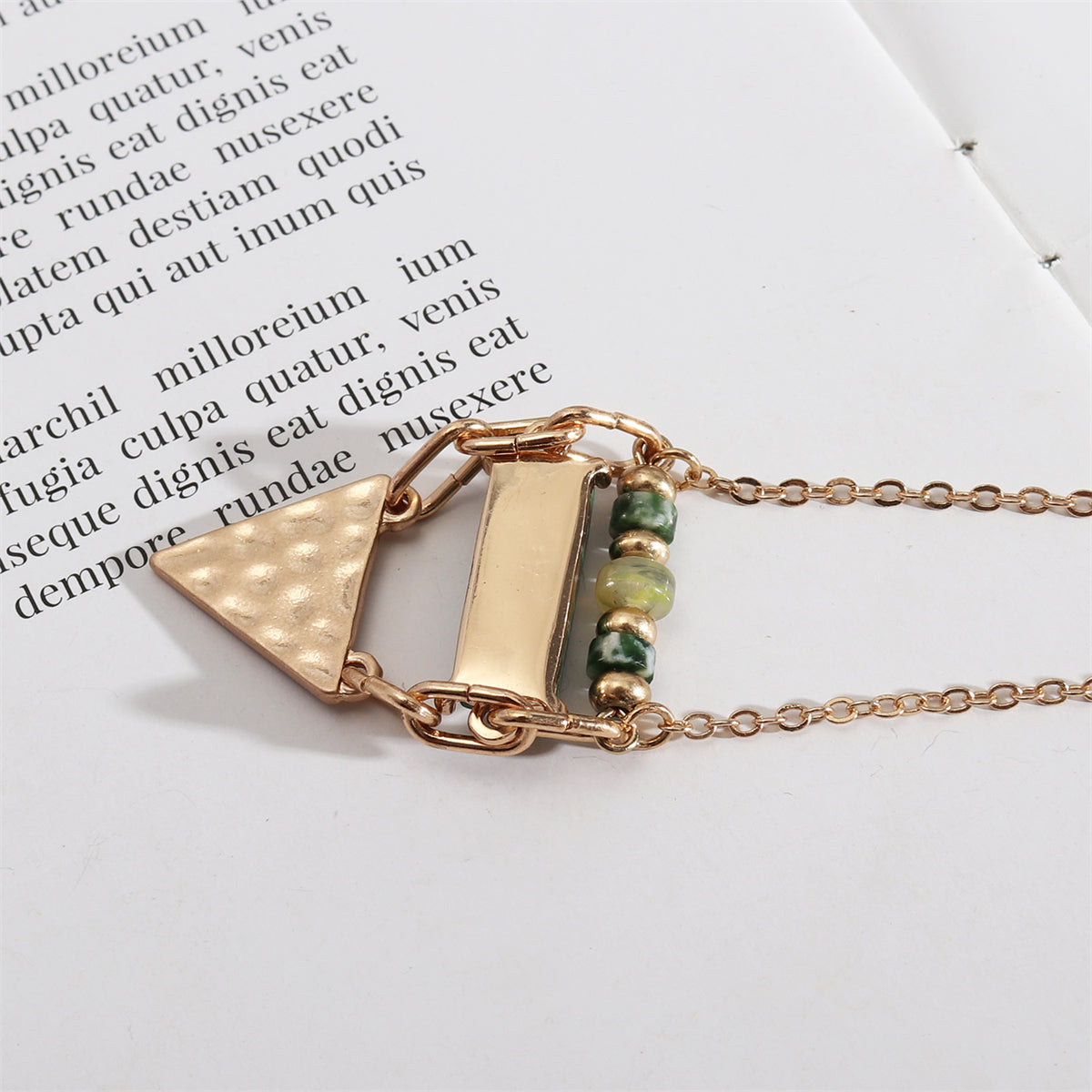 Malachite & Quartz 18K Gold-Plated Triangle Pendant Necklace