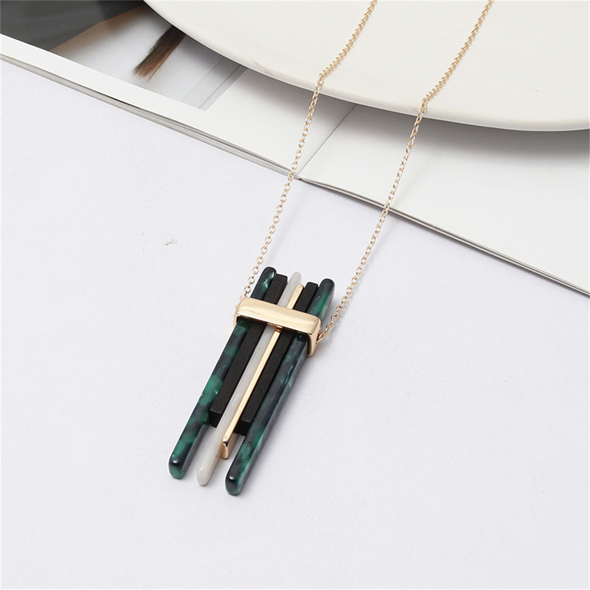 Green Resin & Wood 18K Gold-Plated Pendant Necklace