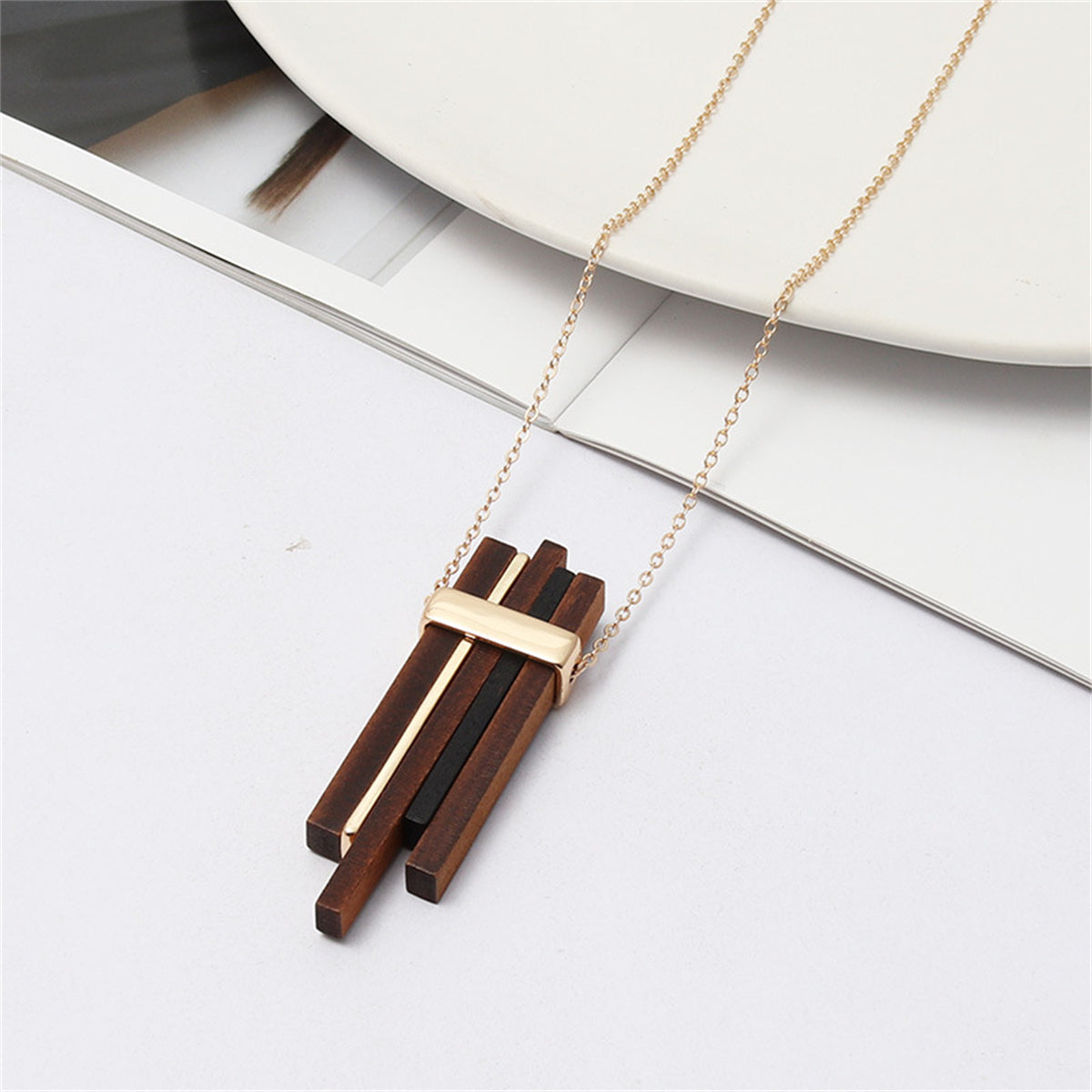 Wood & 18K Gold-Plated Pendant Necklace