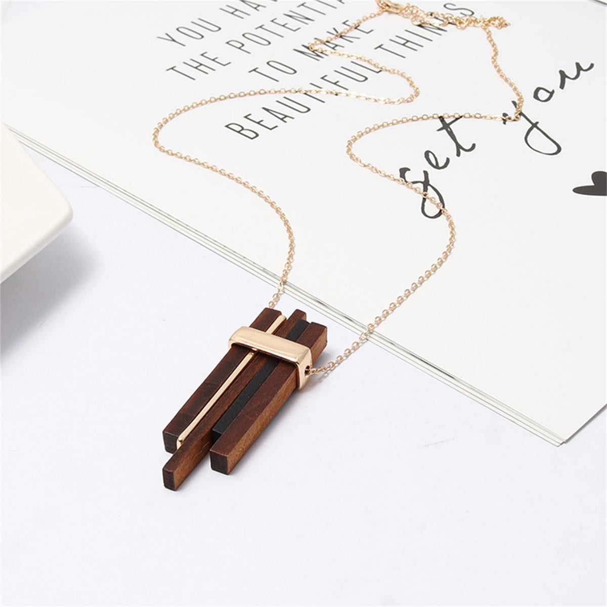 Wood & 18K Gold-Plated Pendant Necklace