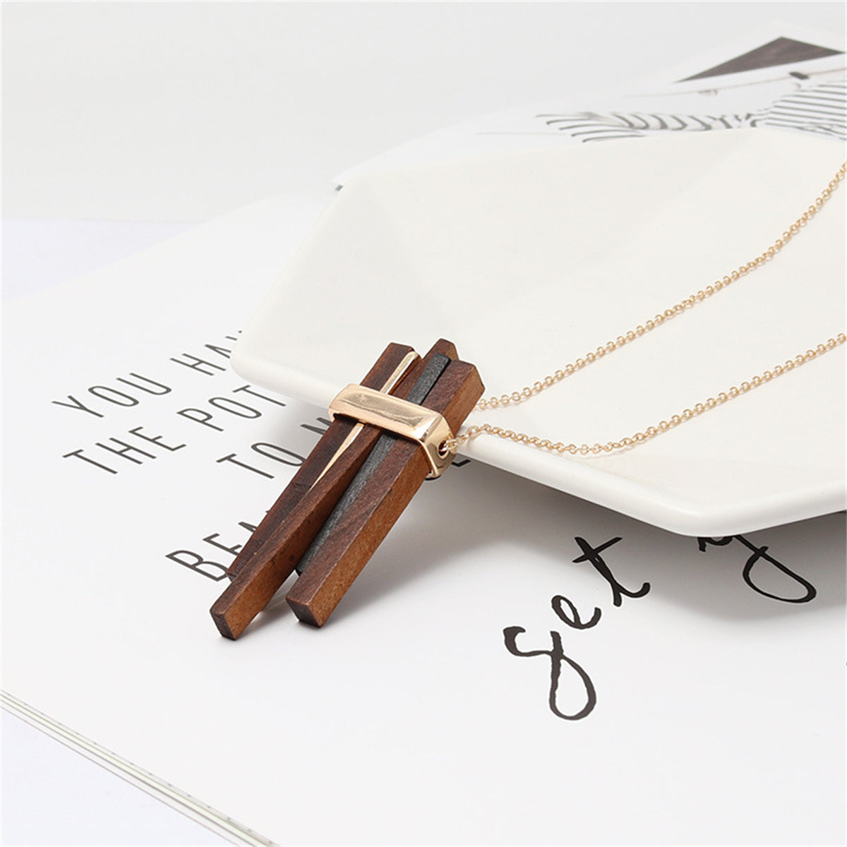 Wood & 18K Gold-Plated Pendant Necklace