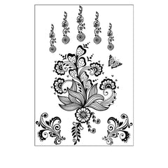 Black Lace-Print Botanical Temporary Tattoo Set - 5 Pcs