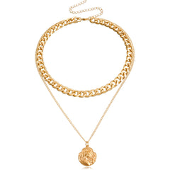 18K Gold-Plated Curb Chain Coin Layered Pendant Necklace