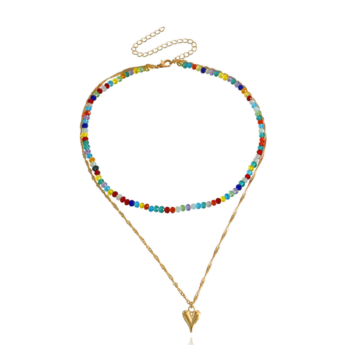 Multicolor Acrylic & 18K Gold-Plated Heart Beaded Pendant Layered Necklace