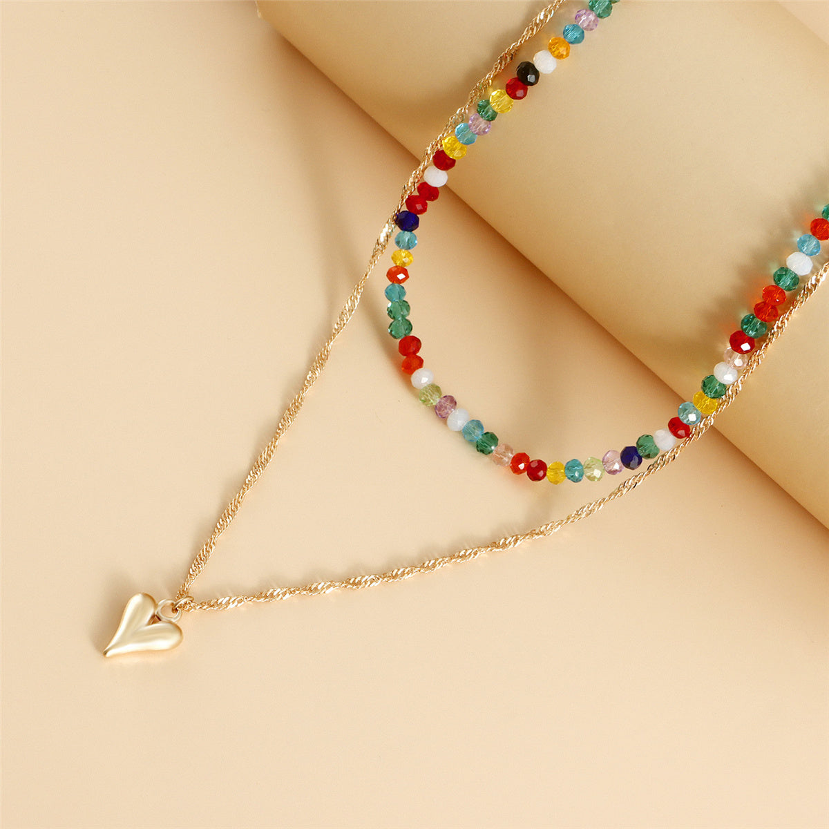 Multicolor Acrylic & 18K Gold-Plated Heart Beaded Pendant Layered Necklace