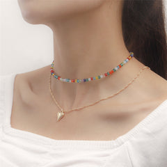 Multicolor Acrylic & 18K Gold-Plated Heart Beaded Pendant Layered Necklace