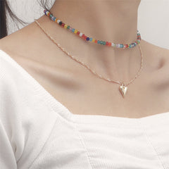 Multicolor Acrylic & 18K Gold-Plated Heart Beaded Pendant Layered Necklace