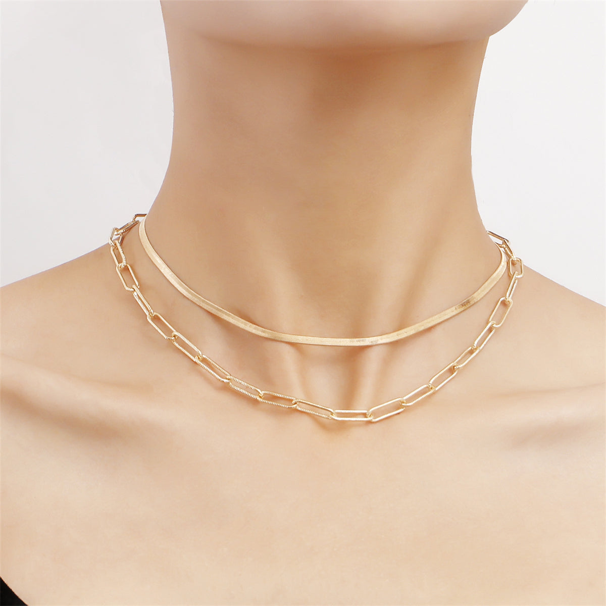 18K Gold-Plated Herringbone Chain Layered Necklace