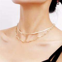 18K Gold-Plated Herringbone Chain Layered Necklace