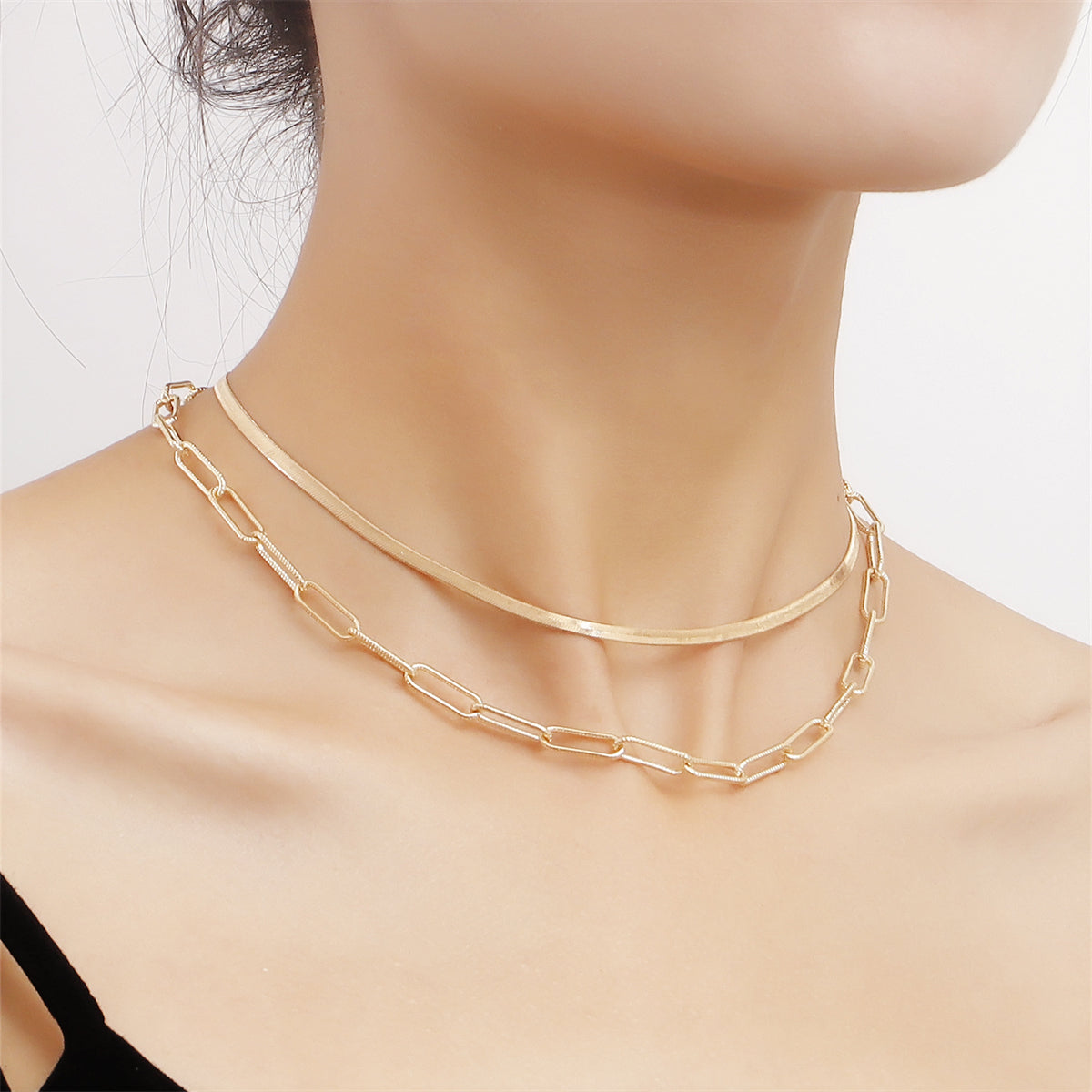 18K Gold-Plated Herringbone Chain Layered Necklace