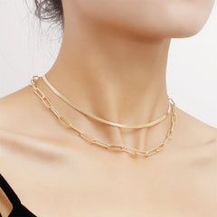 18K Gold-Plated Herringbone Chain Layered Necklace