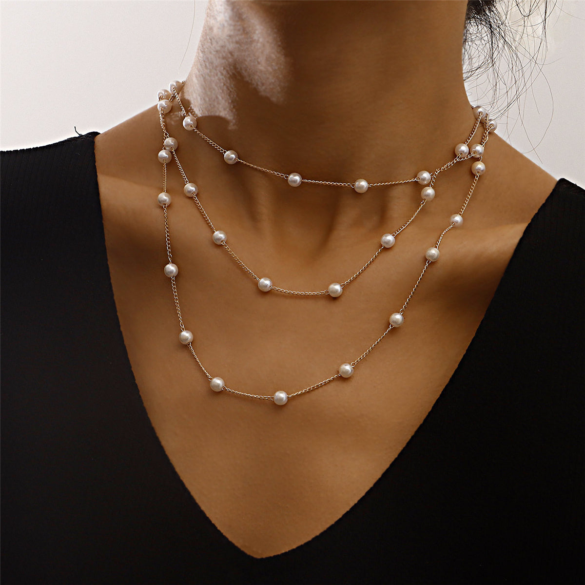 Pearl & 18K Gold-Plated Layered Station Necklace