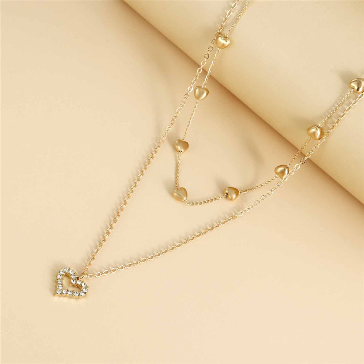 Cubic Zirconia & 18K Gold-Plated Heart Layered Pendant Necklace