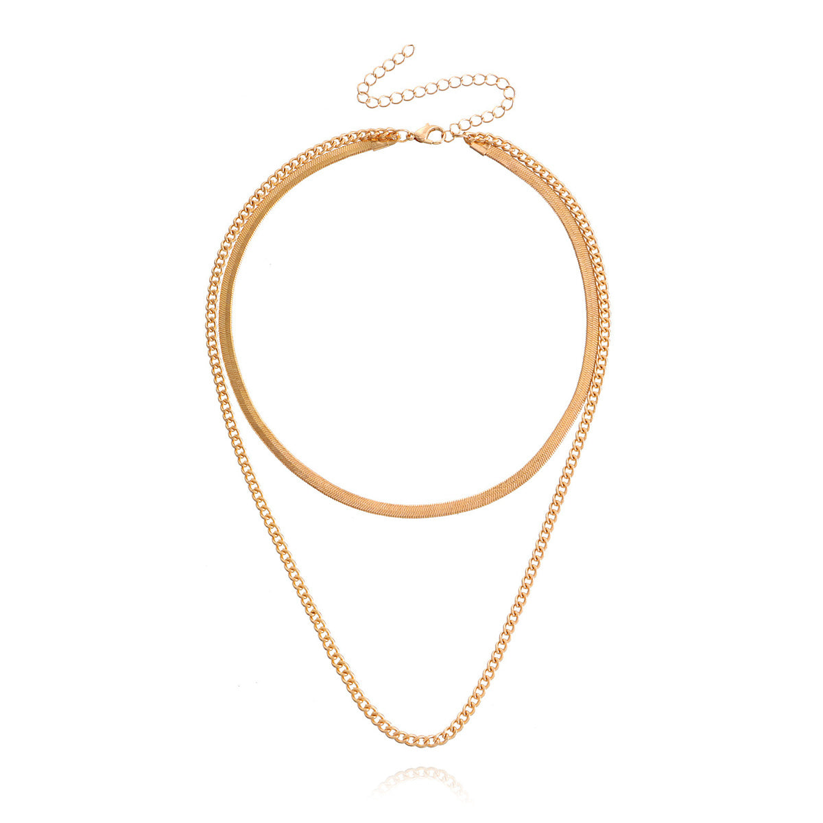 18K Gold-Plated Layered Snake & Curb Chain Necklace