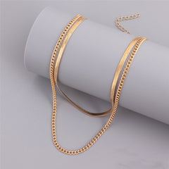 18K Gold-Plated Layered Snake & Curb Chain Necklace