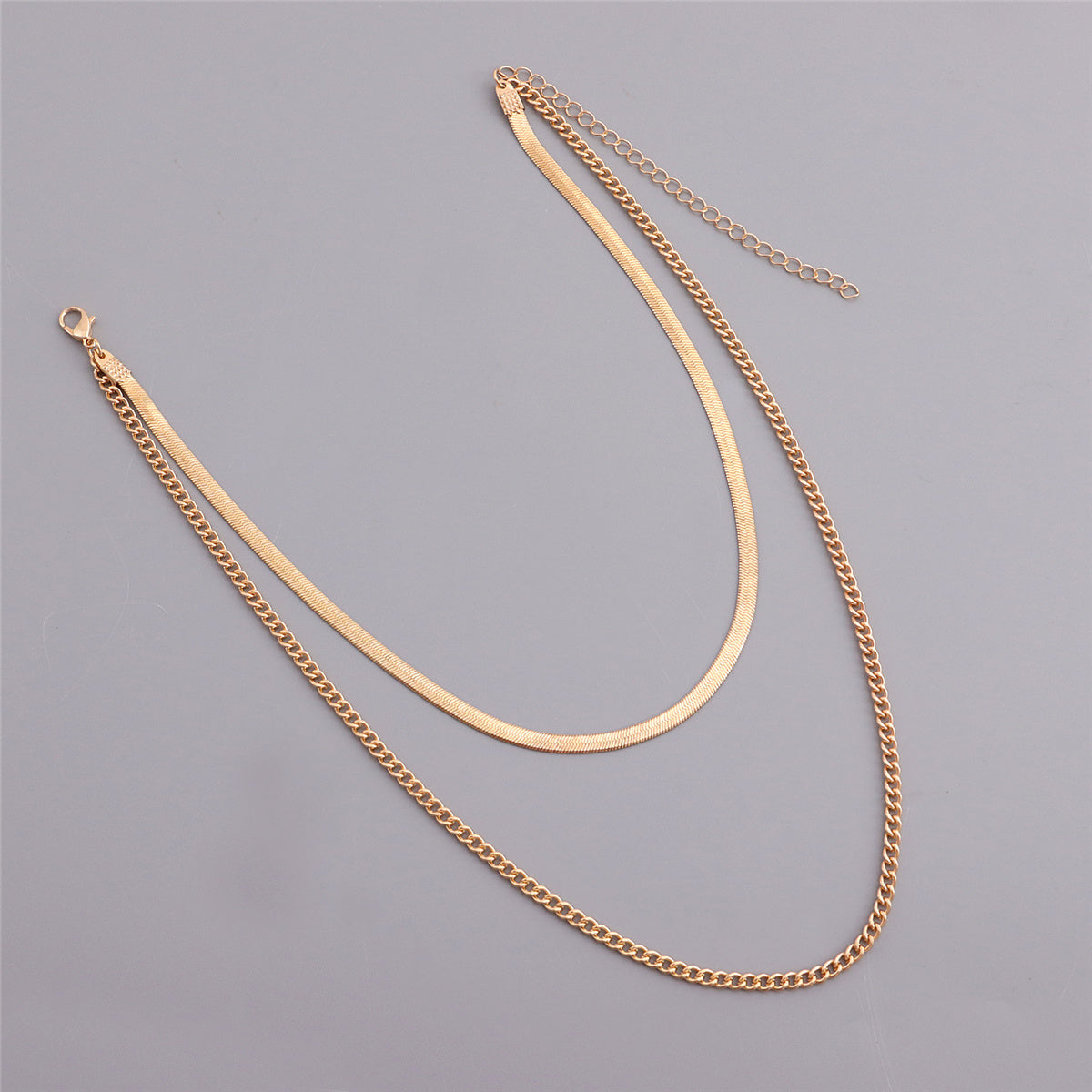 18K Gold-Plated Layered Snake & Curb Chain Necklace