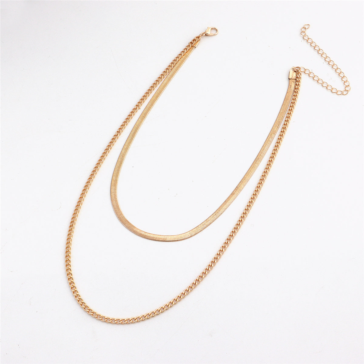 18K Gold-Plated Layered Snake & Curb Chain Necklace