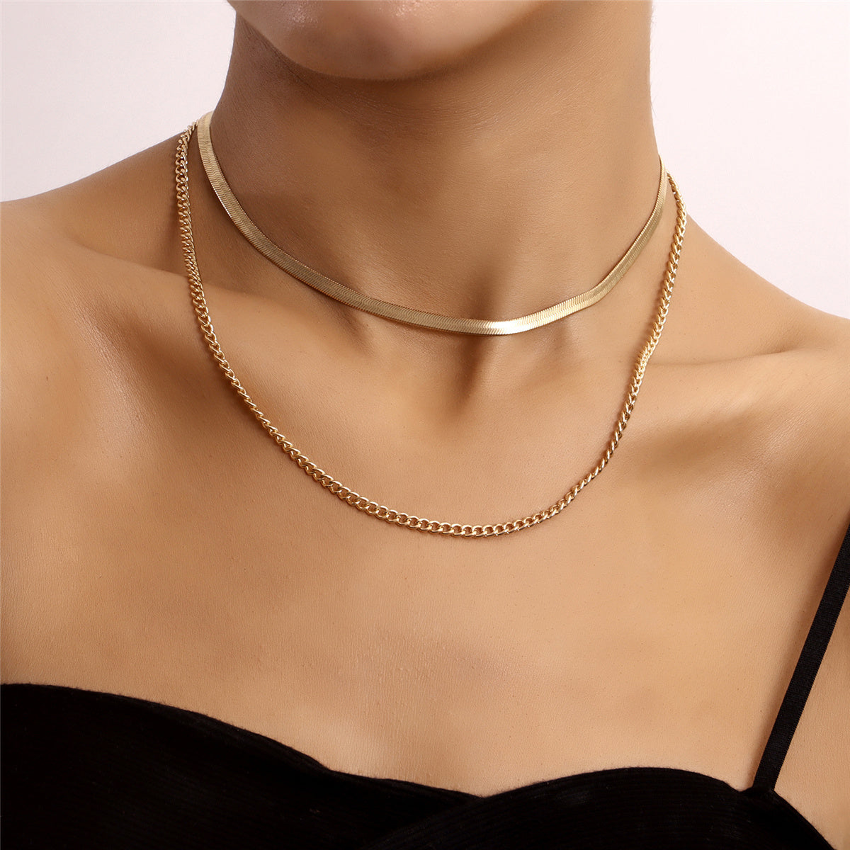 18K Gold-Plated Layered Snake & Curb Chain Necklace