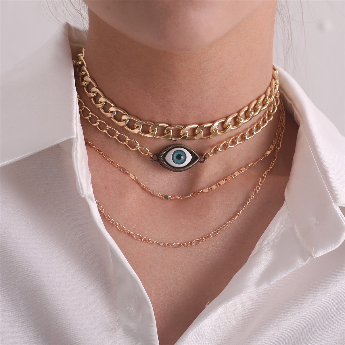 Blue Resin & 18K Gold-Plated Evil Eye Layered Pendant Necklace