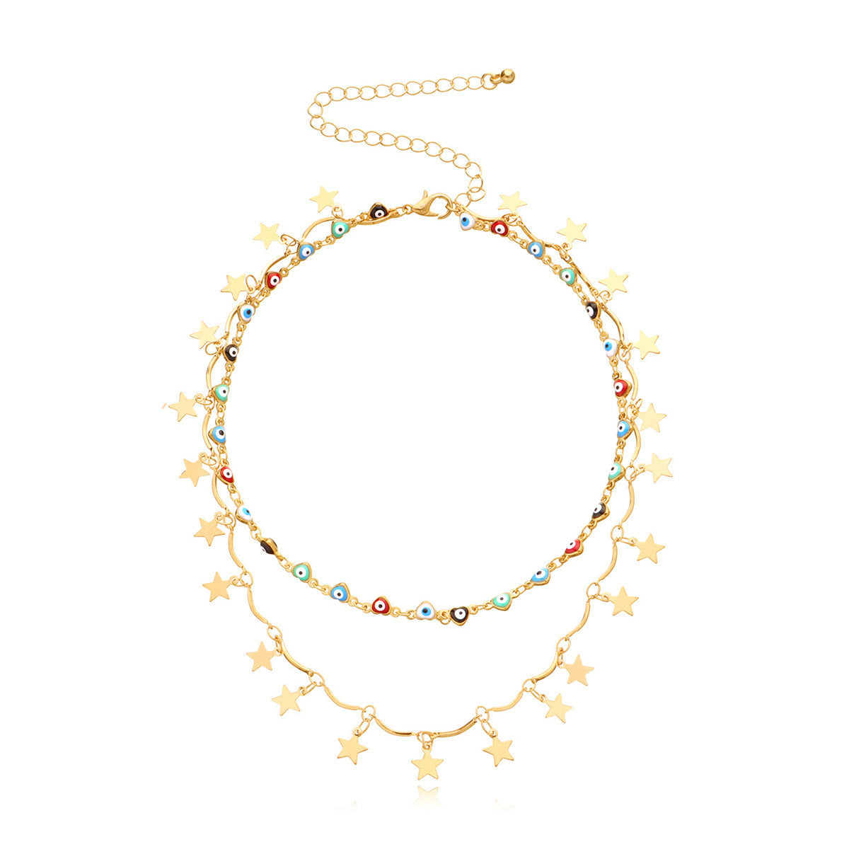 Multicolor Enamel & 18K Gold-Plated Star Eye Layered Station Necklace