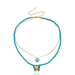 Green Howlite & Enamel 18K Gold-Plated Heart Butterfly Layered Pendant Necklace