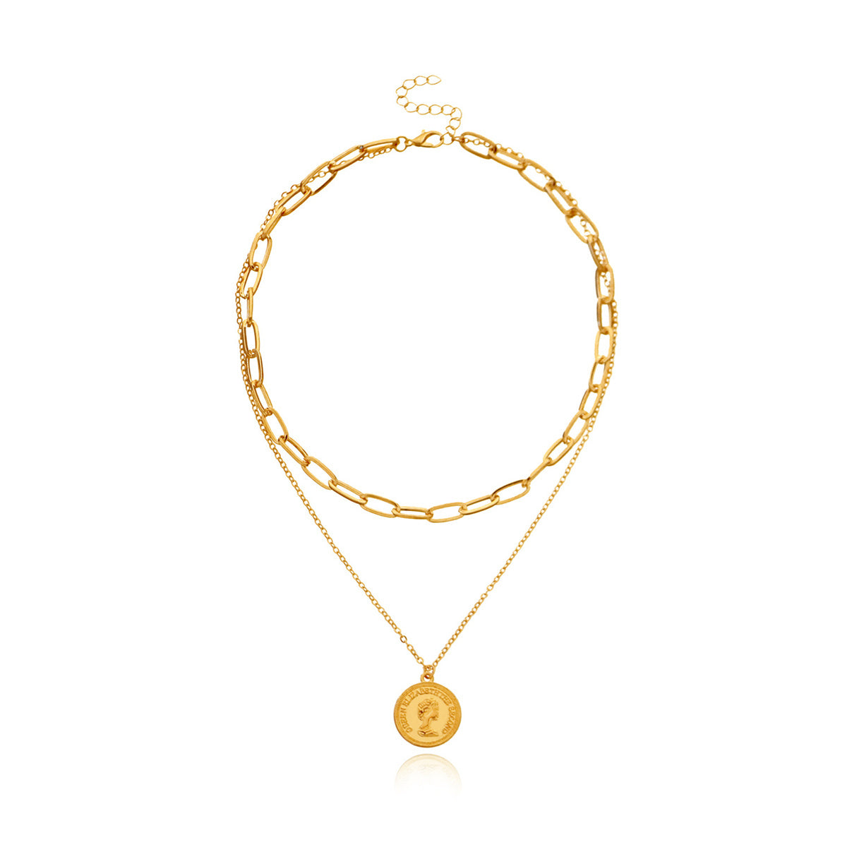 18K Gold-Plated 'Queen Elizabeth' Coin Layered Pendant Necklace