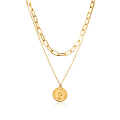 18K Gold-Plated 'Queen Elizabeth' Coin Layered Pendant Necklace