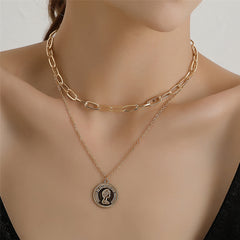 18K Gold-Plated 'Queen Elizabeth' Coin Layered Pendant Necklace