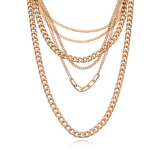 Eye-catching multi-layered Cuban chain necklace in 18K gold plating, ideal for elevating your jewelry collection.