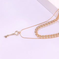 18K Gold-Plated Key Curb Chain Layered Pendant Necklace