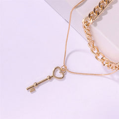 18K Gold-Plated Key Curb Chain Layered Pendant Necklace