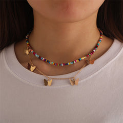 Multicolor Howlite & 18K Gold-Plated Butterfly Pendant Layered Necklace