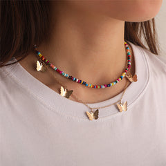 Multicolor Howlite & 18K Gold-Plated Butterfly Pendant Layered Necklace