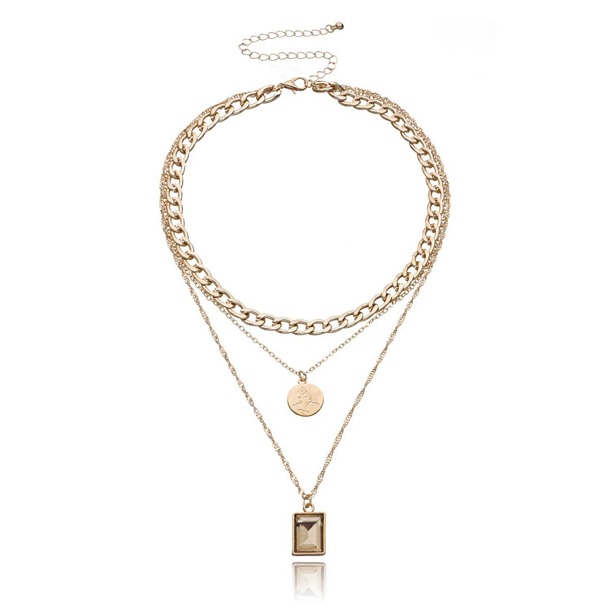 Crystal & 18K Gold-Plated Rectangle Layered Pendant Necklace