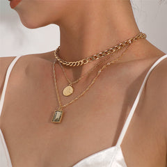 Crystal & 18K Gold-Plated Rectangle Layered Pendant Necklace