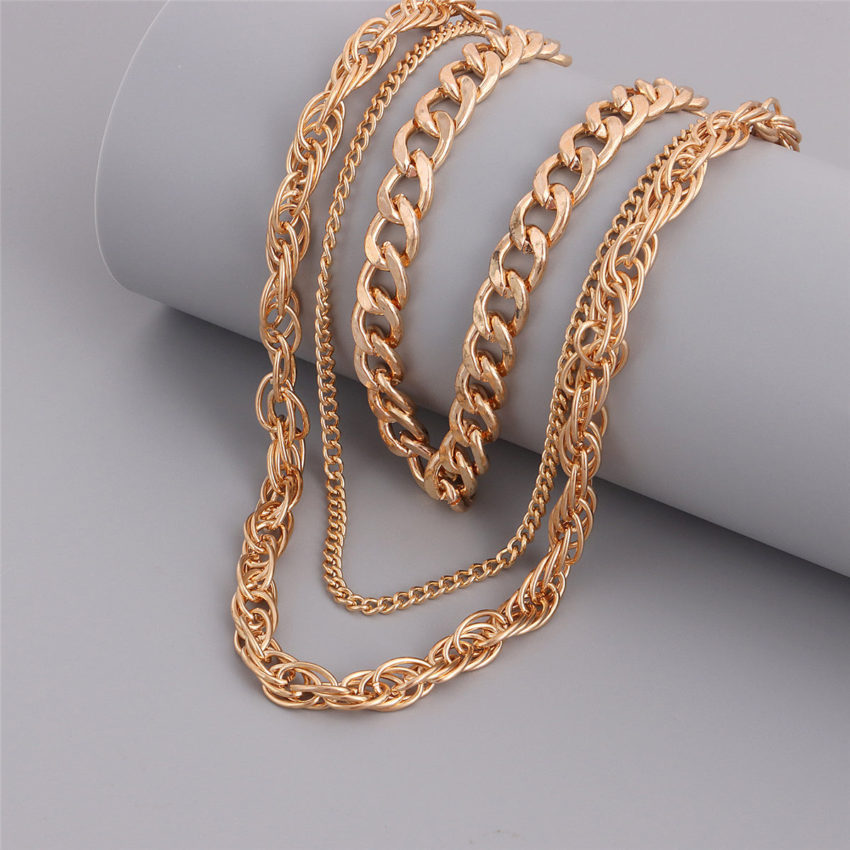 18K Gold-Plated Curb & Twine Chain Layered Necklace Set